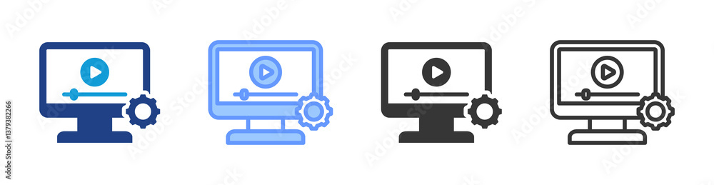 Poster Creating Tutorial Video icon set multiple style collection