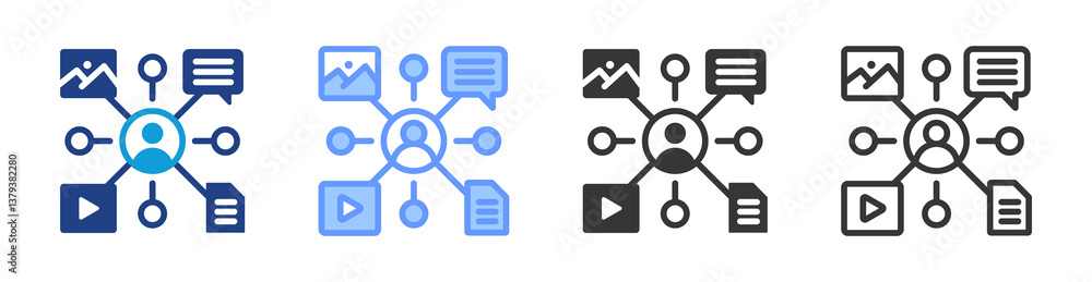 Aufkleber content diversification icon set multiple style collection