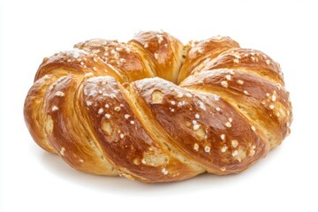 Fototapeta premium Fresh and delicious pretzel isolated on white background with golden brown crust