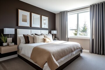 Beautifully Decorated Master Bedroom with Comfortable Bed and Curtains