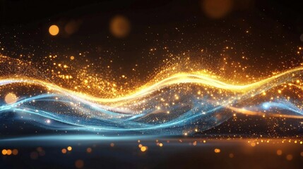 Abstract Wave of Golden and Blue Particles
