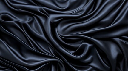Fototapeta premium Elegant black satin fabric textile design soft and smooth high-quality material close-up view fashion concept for interior decor