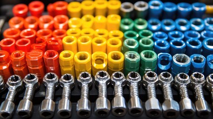 A large socket wrench set displayed in an orderly manner, showing different socket sizes for mechanical work.