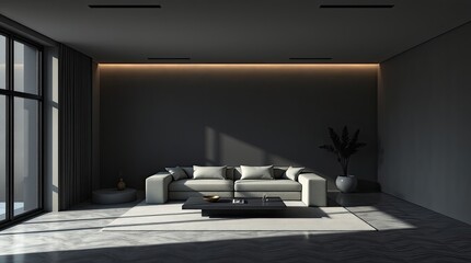 Interior design of a modern living room with minimalist furniture