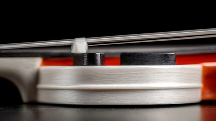 Close-up of a violin showcasing its intricate details and craftsmanship against a dark background