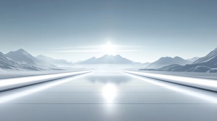 Future Road Through Snowy Mountains