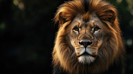 Fototapeta premium Portrait of a Majestic Lion Looking Directly with Intense Gaze