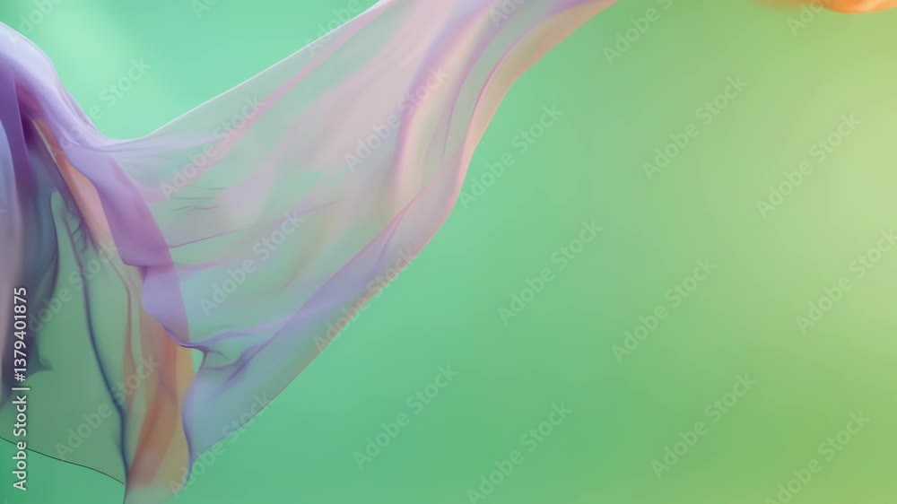 Aufkleber pastel orange and purple fabric elegantly flowing and fluttering across green screen, creating smoot