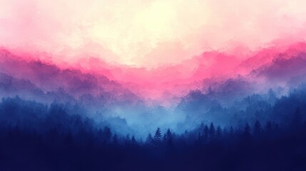 Obraz premium Misty Mountain Majesty: A Dreamlike Landscape in Pink and Blue Hues