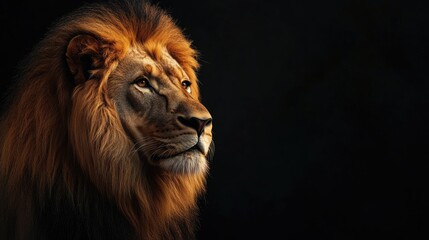 Lion Portrait with Dark Background Capturing Power and Majesty of Nature