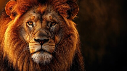 Fototapeta premium Majestic Lion Portrait with Intense Gaze and Golden Mane Close Up