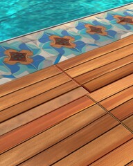 Obraz premium Pool deck with decorative tile border tile pattern