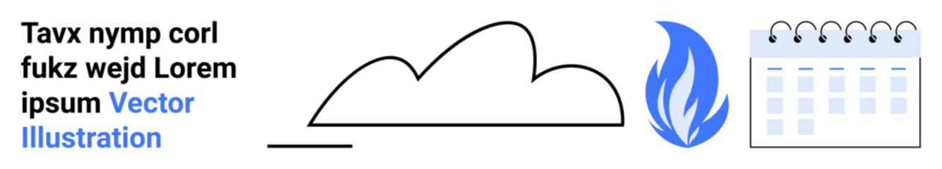 Obraz premium Cloud outline, flame icon, and calendar suggest themes thumbs up weather, scheduling, sustainability, or technology. Ideal for planning, organization, climate internet services energy event apps