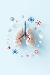 A close up of a lung with a red and white color scheme