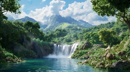 Fototapeta premium Serene Waterfall in Nature