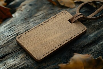 Clear Pixel Image of Wooden Tag with Thin Leather Cordisolated