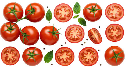 Fresh tomatoes for cooking food photography and ingredients on transparent
