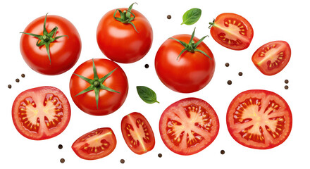 Fresh tomatoes basil leaves cooking ingredient food photo on transparent