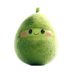 Fluffy 3D Cartoon Avocado with Glowing Green Flesh and Smiling Face Isolated on Transparent Background