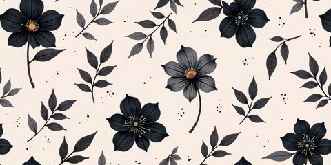 Elegant Dark Floral Pattern with Delicate Branches and Speckles on a Soft Background