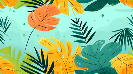 Fototapeta premium Colorful tropical leaves in various shades on a light background.