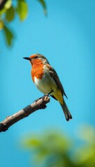 Obraz premium Bird perched on tree branch against clear blue sky, sky, tree