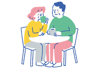 Elderly couple drinking coffee at cafe_Color