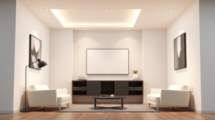 Fototapeta premium A modern living room with seating furniture and television display