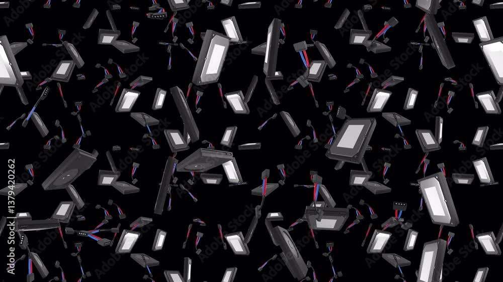Poster hard drive computer loop tile falling with alpha channel. this is a looping and tiling layer element
