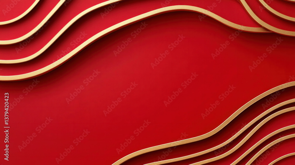 Aufkleber a red background with gold stripes and a red wave. the background is a deep red color, while the str