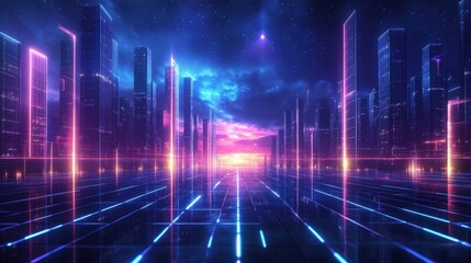 Fototapeta premium Futuristic Neon Cityscape Skyline
