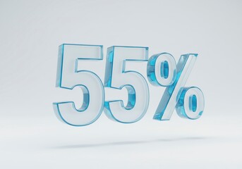 Rendering of Fifty Five Percent in Transparent Glass on White Background