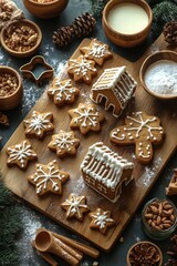 Decorating Gingerbread House Cookies with Colorful Icing in a Cozy Scandinavian Kitchen