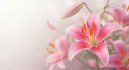 Fototapeta premium Pink Lily Bouquet on Pastel Background
