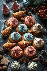 Fototapeta premium Decorating Gingerbread Cookies with Colorful Icing for Christmas Family Fun