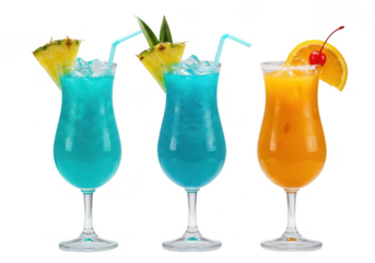 Tropical cocktails summer drinks refreshing beverage juice on transparent