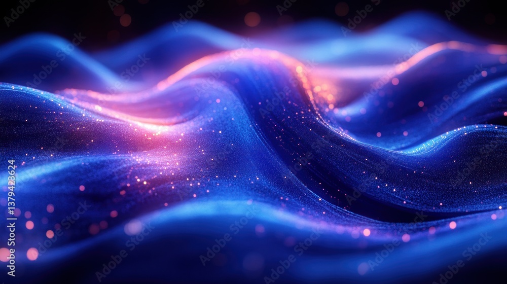 Poster digital artwork of flowing curls with cyberpunk aesthetic and neon accents soft lighting macro persp