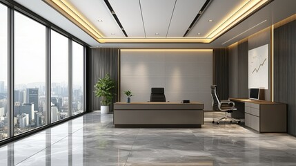 Fototapeta premium Modern Executive Office with City View (2)
