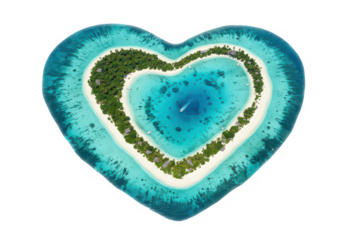 Heart shaped island aerial view tropical paradise getaway on transparent