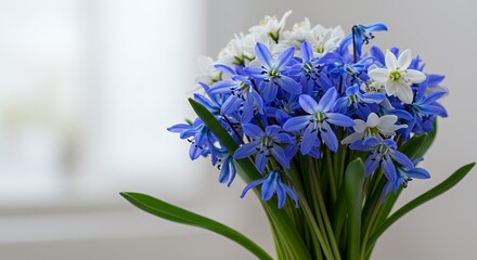 Vibrant Sapphire Blue and White Spring Flower Bouquet Close-Up