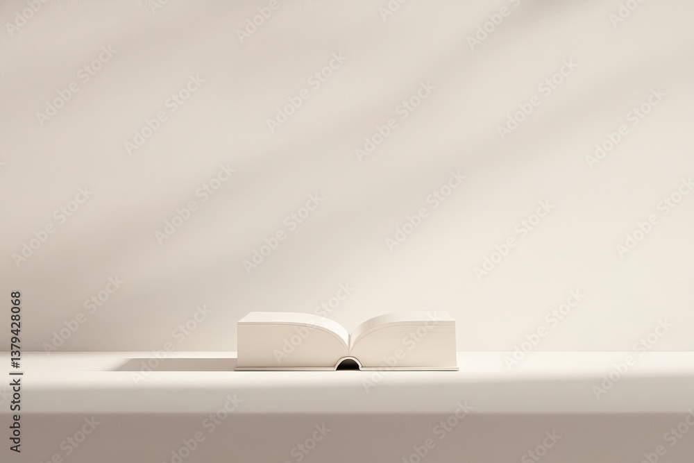 Aufkleber a blank open book resting on a white rectangular surface