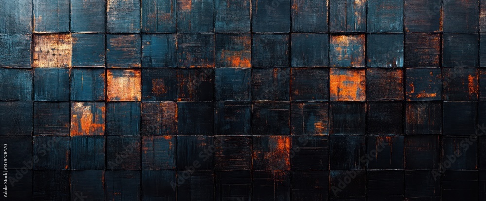 Poster textured wood squares creating a dark moody and visually interesting surface