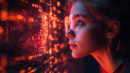 Futuristic Technology Concept Smart Glasses Virtual Interface Holographic Interaction