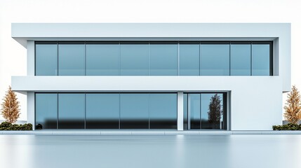 Modern, two-story building with expansive glass windows, clean architecture, bright and minimalist facade