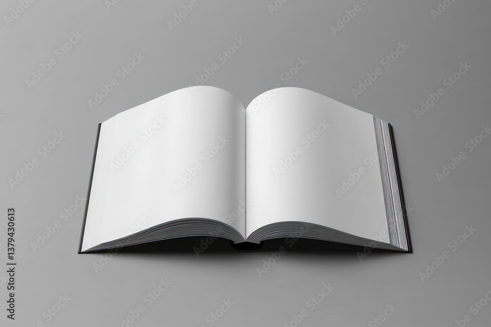 Poster blank open book with white pages on gray background for design and presentation