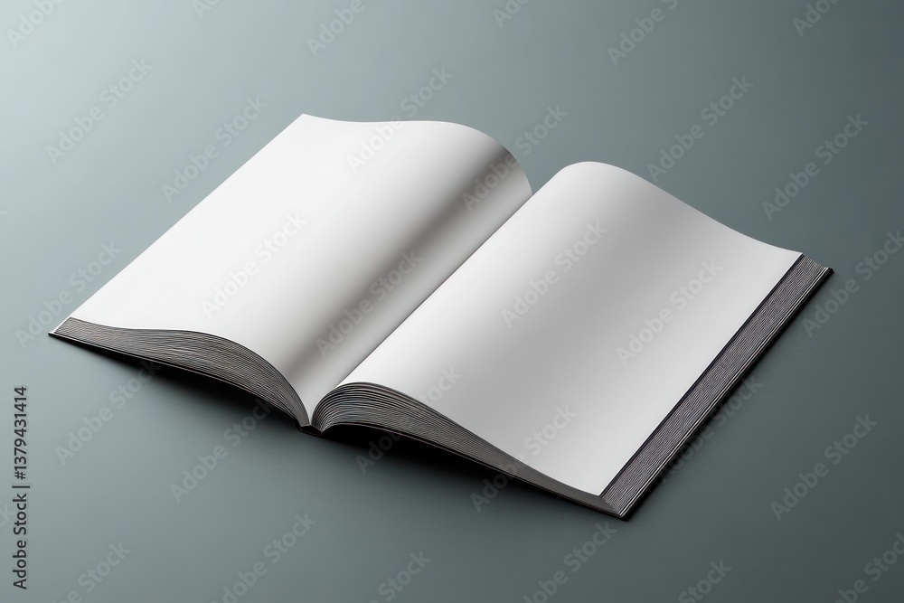 Poster open blank magazine on grey surface for design mockup and presentation