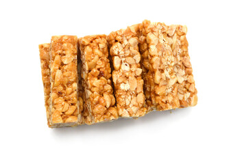 Honey bars with peanuts, sesame and sunflower seeds isolated