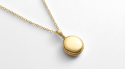 Elegant golden locket necklace featuring a delicate chain, perfect for holding cherished memories and adding a touch of sophistication.