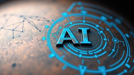 Artificial intelligence acronym in metallic blue over a digital background