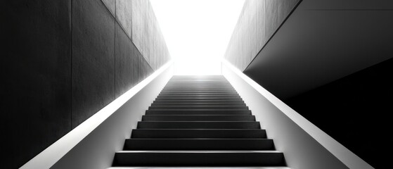 Obraz premium Stairway towards luminous exit, architectural ascension to the unknown